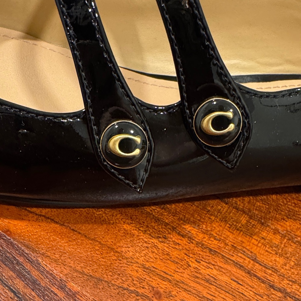 Coach Winley Mary Jane Black Patent Leather Double Strap Flats - Picture 3 of 4